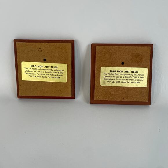 Set of 2 Mag Mor 4x4 Handpainted Vintage Chili Art Tiles Santa Fe NM Made in USA - Picture 4 of 9